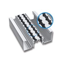 Aluminum profile with two thermal barrier cavities filled with Azon polyurethane